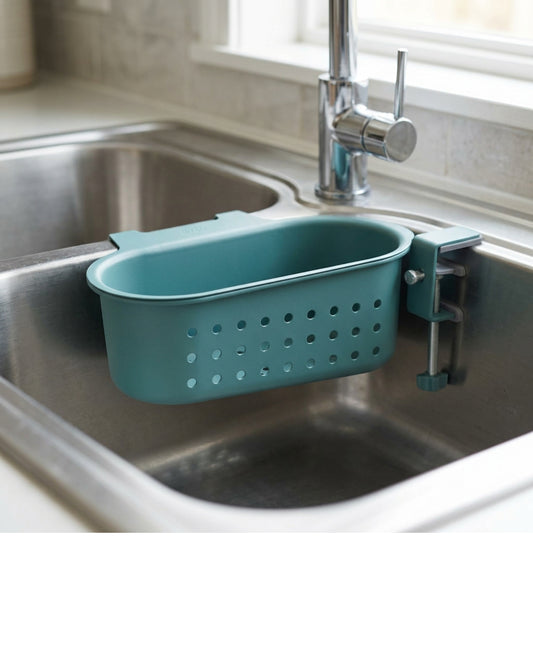 Mvnt Clamp-On Sink Side Draining Basket 28 cm Teal - Lifestyle view