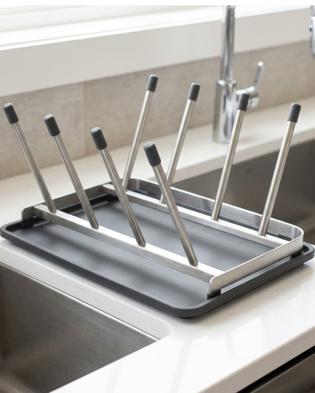 Mvnt Angled Cup Draining Rack with Sloped Board 38 cm Stainless Steel - Lifestyle view